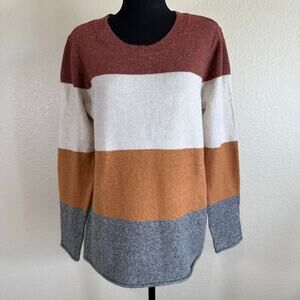 NWT Pinque Gina Crew Neck Block Stripped Sweater Rust Stone Combo Soft Size XL